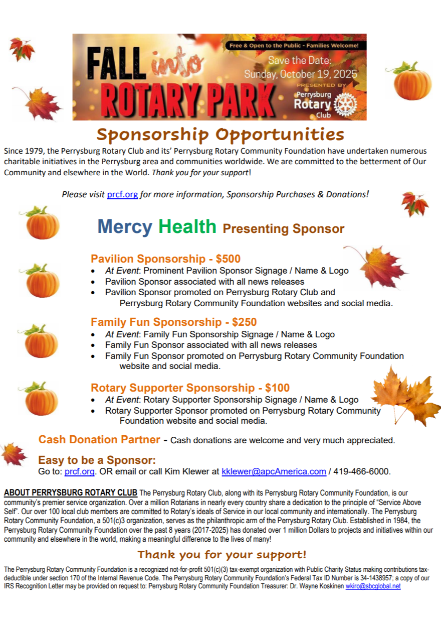 2025 Fall into Rotary Park Sponsorships