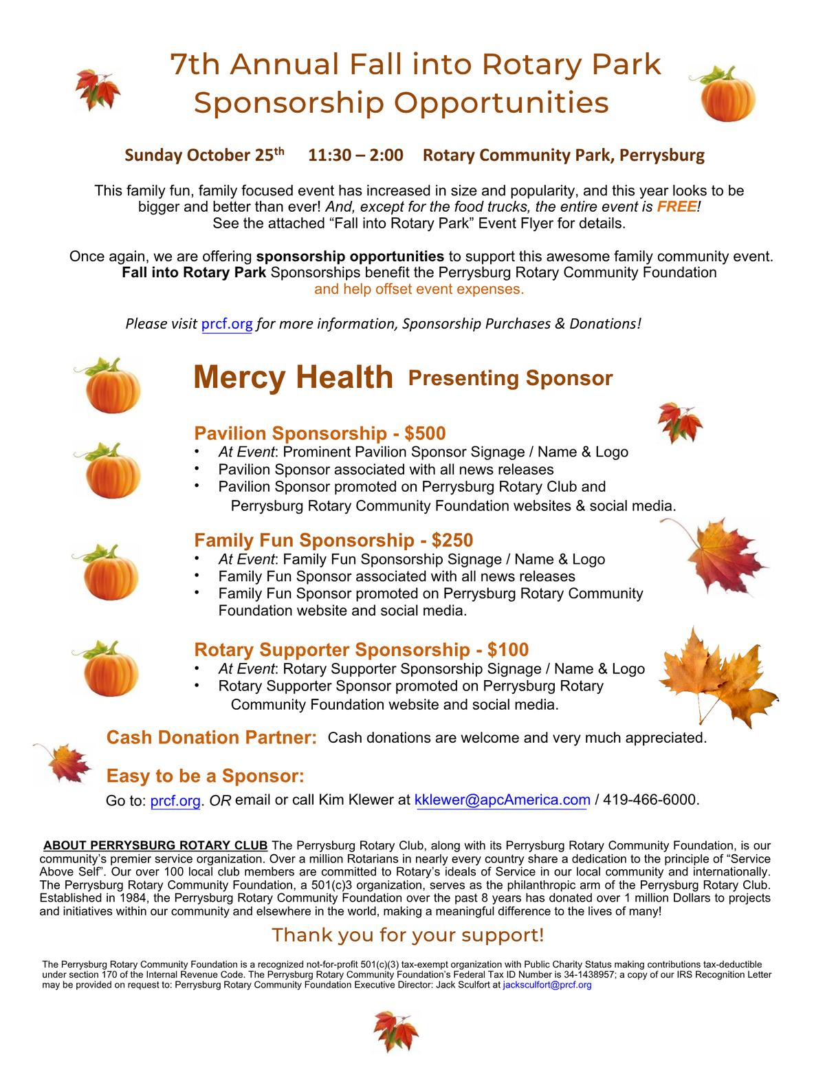 2026 Fall into Rotary Park Sponsorships